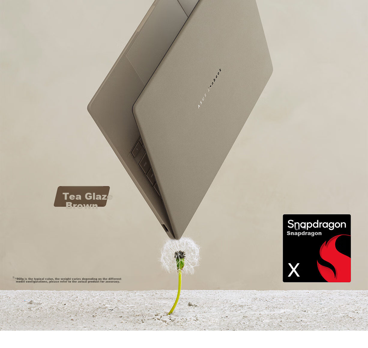 ASUS Lingyao 14 Air Subsidies, Snapdragon X 2.8K 120Hz OLED, 960GB, 12.9mm, Stylish Ultra-Thin AI Laptop (32GB 1TB), Brow 1
