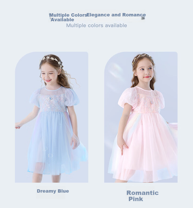 Disney Girls' Dress, Children's Summer Dress, New Elsa Princess Dress, Stylish Puffy Tulle Skirt, 84016 Blue, Size 110 3
