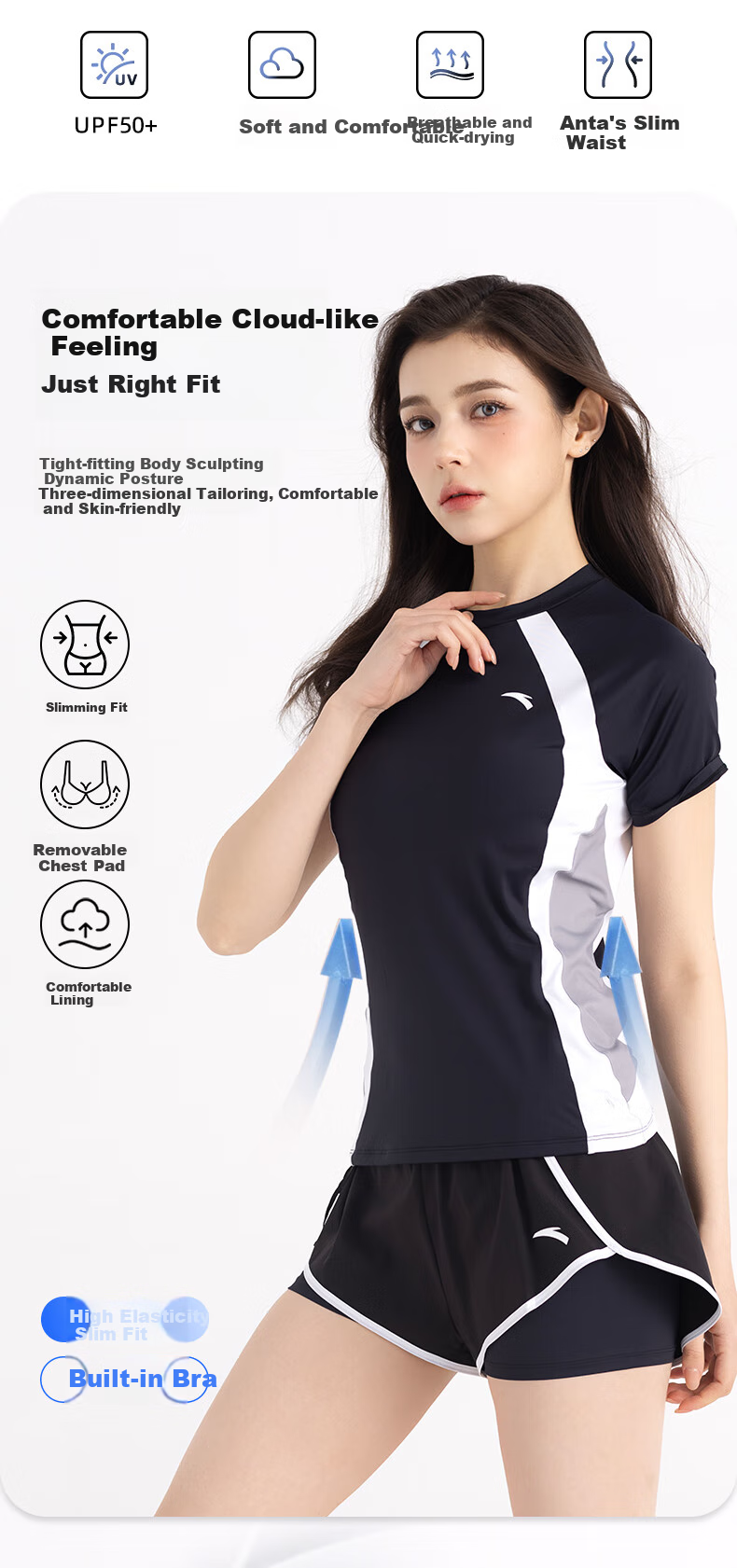 ANTA Slim Waist Swimsuit for Women, Two-Piece New Popular Style, Conservative, Slightly Chubby, Tummy-Covering, Hot Spring, Plus Size Swimwear M 2