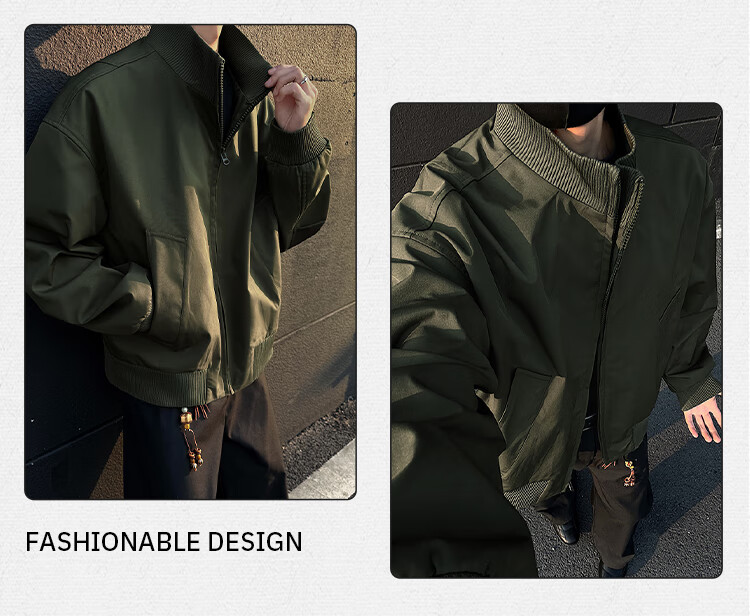 Homlean Men's American Vintage Flight Jacket Autumn Winter Stand Collar Short Baseball Casual Jacket HJ32 Black XL 5