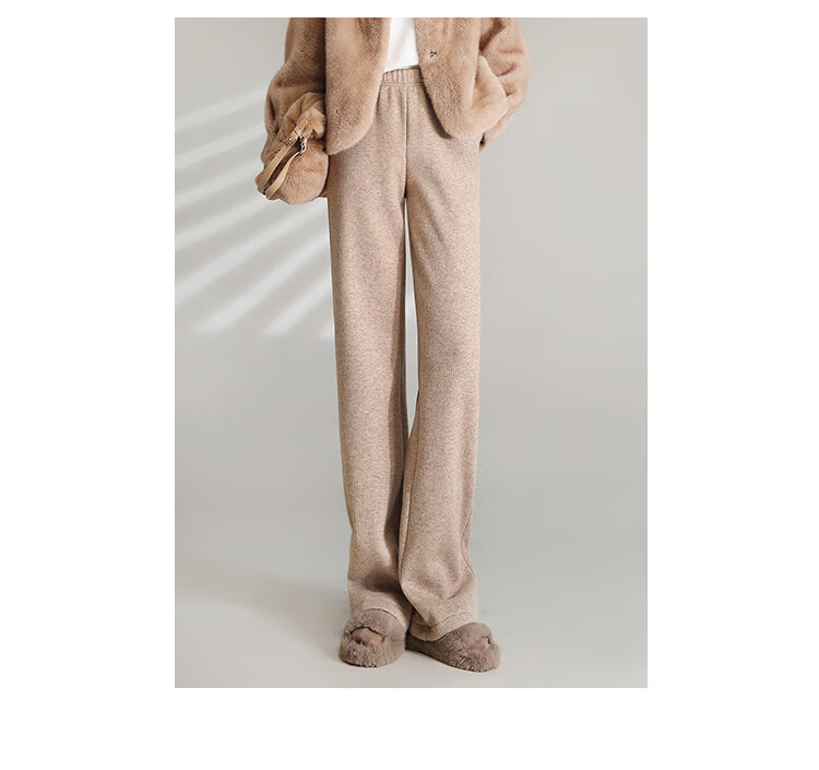 LOUISYAO Women's Winter Simple Solid Color High-Waist Fleece-Lined Thickened Straight-Leg Casual Pants Black 1 M 3