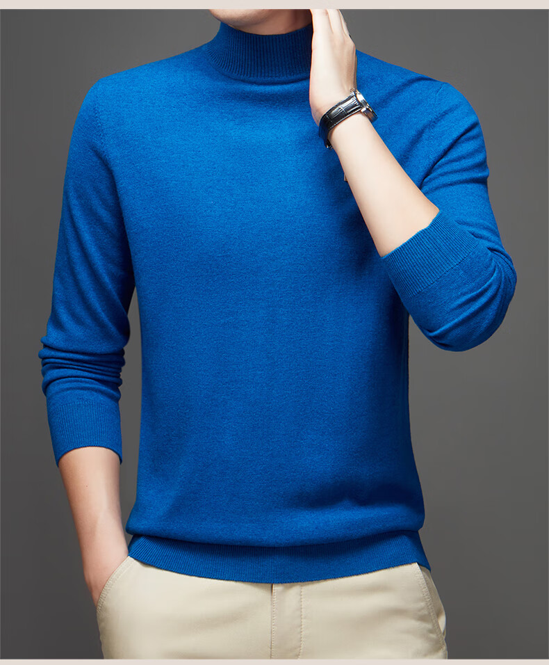 Hengyuanxiang Pure Wool Men's Autumn Winter Thin Half Turtleneck Knit Sweater Top Dark Red 175 16
