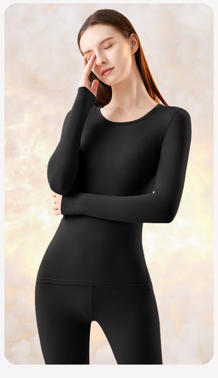 Urban Beauty [100% Cotton] Women's Thermal Underwear Pure Cotton Autumn Top and Bottom Antibacterial Crew Neck Lightweight Base Layer Set 14