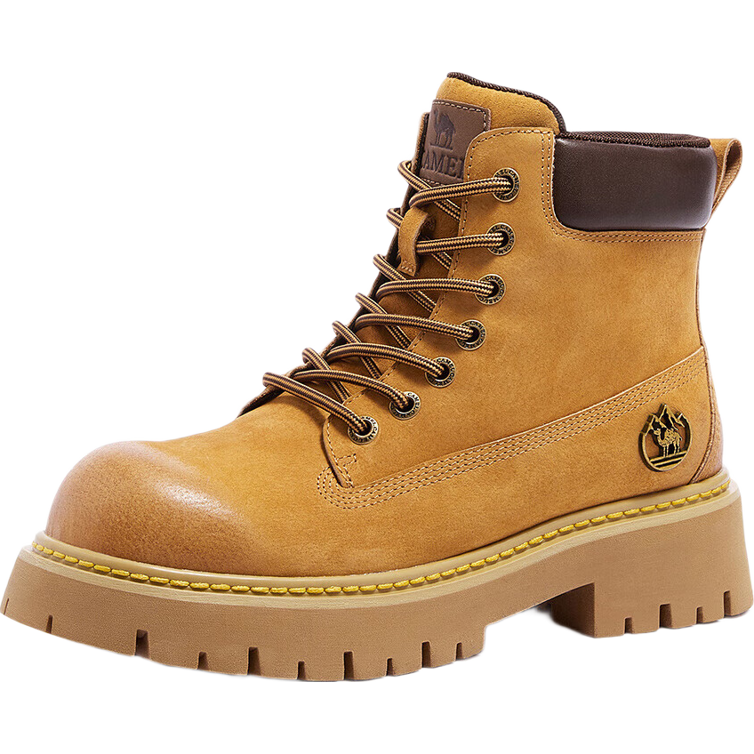 CAMEL [Shanyue] Women's Work Boots Trendy Thick-Soled Martin Boots L25W076018R Earth Yellow (Suede Lining) Size 37