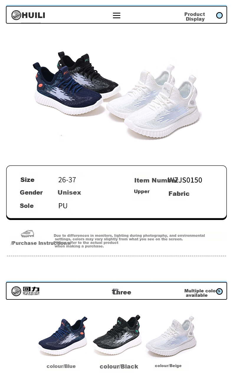 Warrior Kids Flyknit Breathable Sports Shoes Lightweight Running Shoes Easy to Wear Boys Coconut Shoes WZJS0150 Black Size 31 3