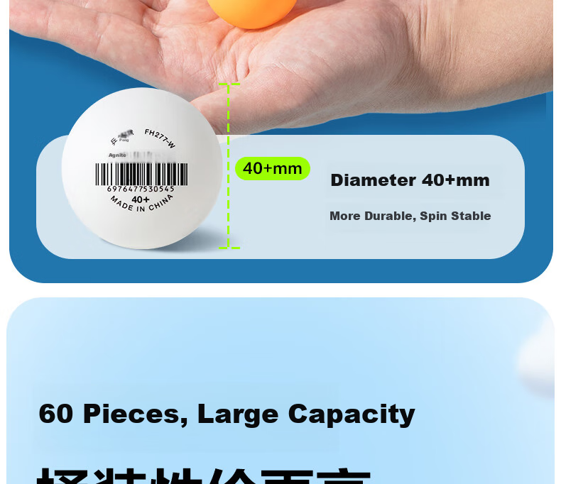 Deli & Angenite National Standard 60 Training Table Tennis Balls, ABS Upgraded Material, Competition Training Bucket, Yellow 6