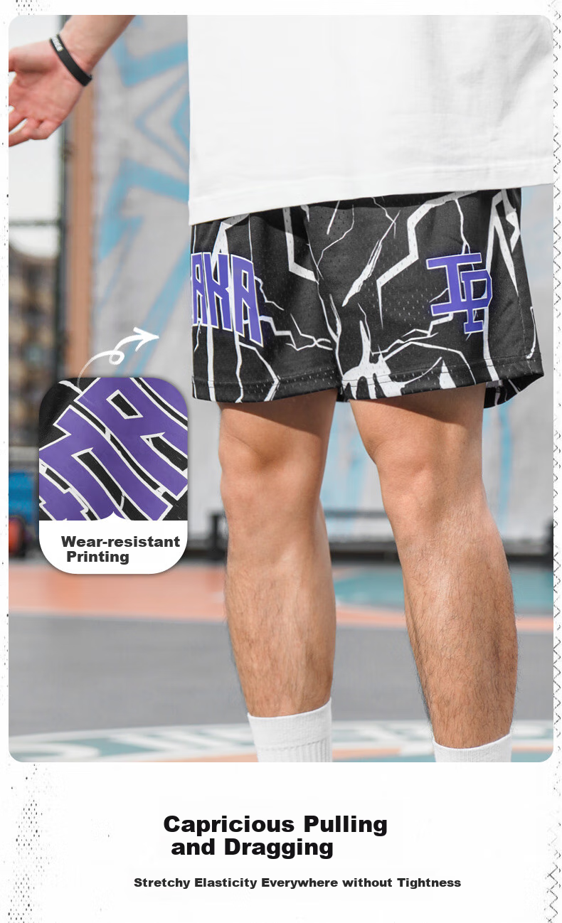 BKCXZICE SMVP Lightning Print American Retro Basketball Shorts, Quick-Drying Breathable Mesh Running Sports Fitness Pants Beach Shorts 10