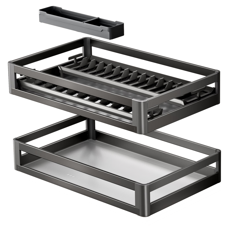 Cobbe Kitchen Pull-Out Basket Cabinet Drawer Thickened Double-Layer Space Aluminum Alloy Bowl Basket Spice Bowl Plate Storage Rack