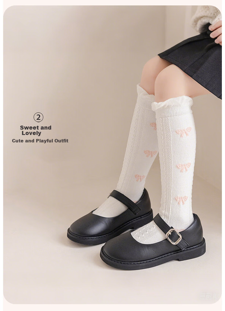 Aibaoshi Girls' Socks, Spring And Summer Style, Tights, Children's Lolita Long Tube Mesh Socks, Size M, Bow Tie T137 11