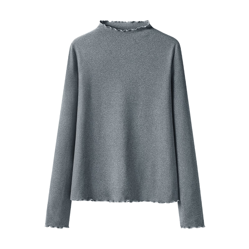 Urban Beauty Ruffled Edge Long Sleeve T-Shirt for Women 2026 New Winter Fleece-Lined Warm Half Turtleneck Base Layer Top
