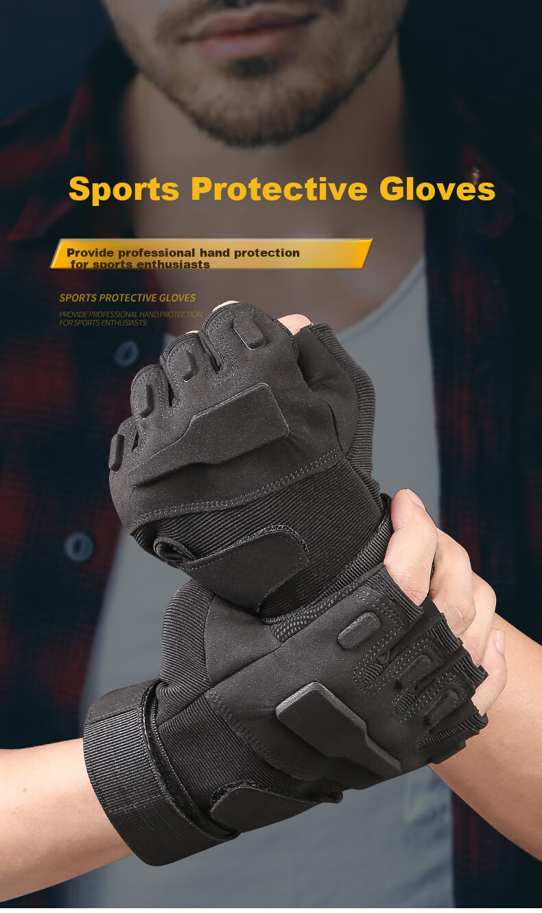 Cavalry Sports Gloves, Fingerless Tactical Training Military Enthusiast Outdoor Short Finger Gloves, Fitness Aerobic Bicycle Gloves, Non-Slip Wear-Resistant Cycling Equipment, Black 1