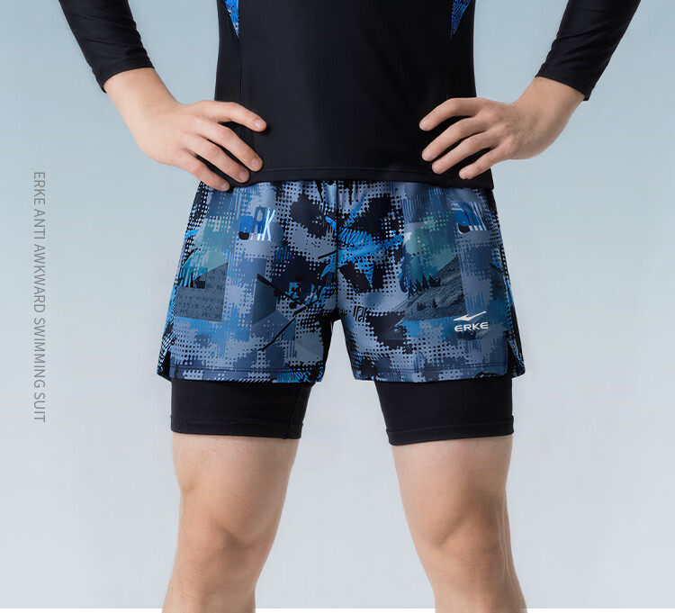 ERKE Men's Swimwear Sunscreen Long Sleeve Youth Two-Piece Plus Size Hot Spring Sports Swimming Suit Adult Set 2
