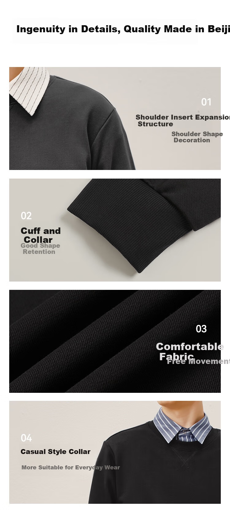 JD Original Pure Cotton Sweatshirt for Men, New Spring And Autumn Style 2026, Men's Outerwear Clothing, Base Layer T-Shirt, Black, 2XL 12