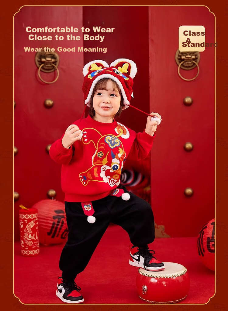 Dudujia Baby New Year Outfit Set, Red Festive Two-Piece Suit for Boys, Chinese New Year Clothes, Children's Clothing, Zhu Yinghong Color, Size 80 3
