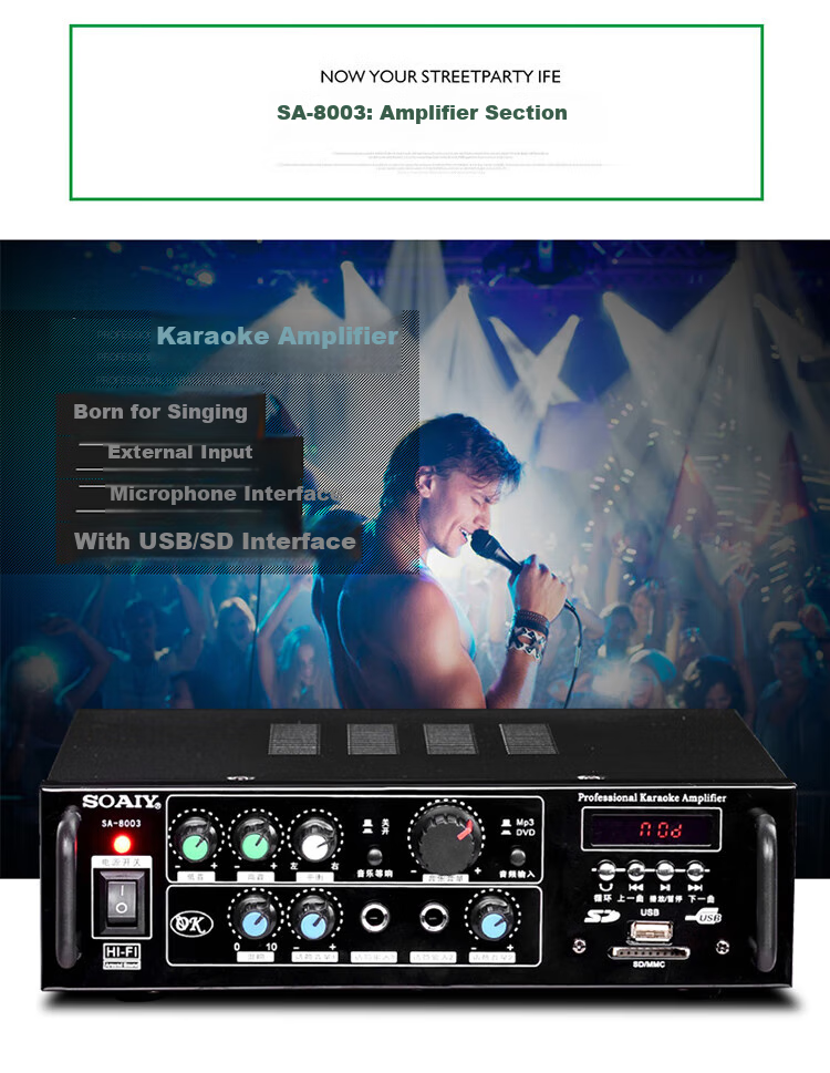 Soaiy SA-8008 Home Fixed Impedance KTV Amplifier, Bluetooth Professional High-Power Home Theater Conference Sound Amplifier 1