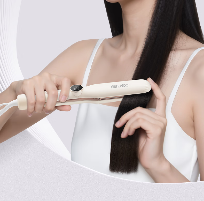 Kangfu Hair Straightener and Curling Iron Negative Ion Hair Care Dual-Use Men's Hair Straightener Heat Protection Bangs Clip Student Dormitory Birthday Gift L1 Beige 11