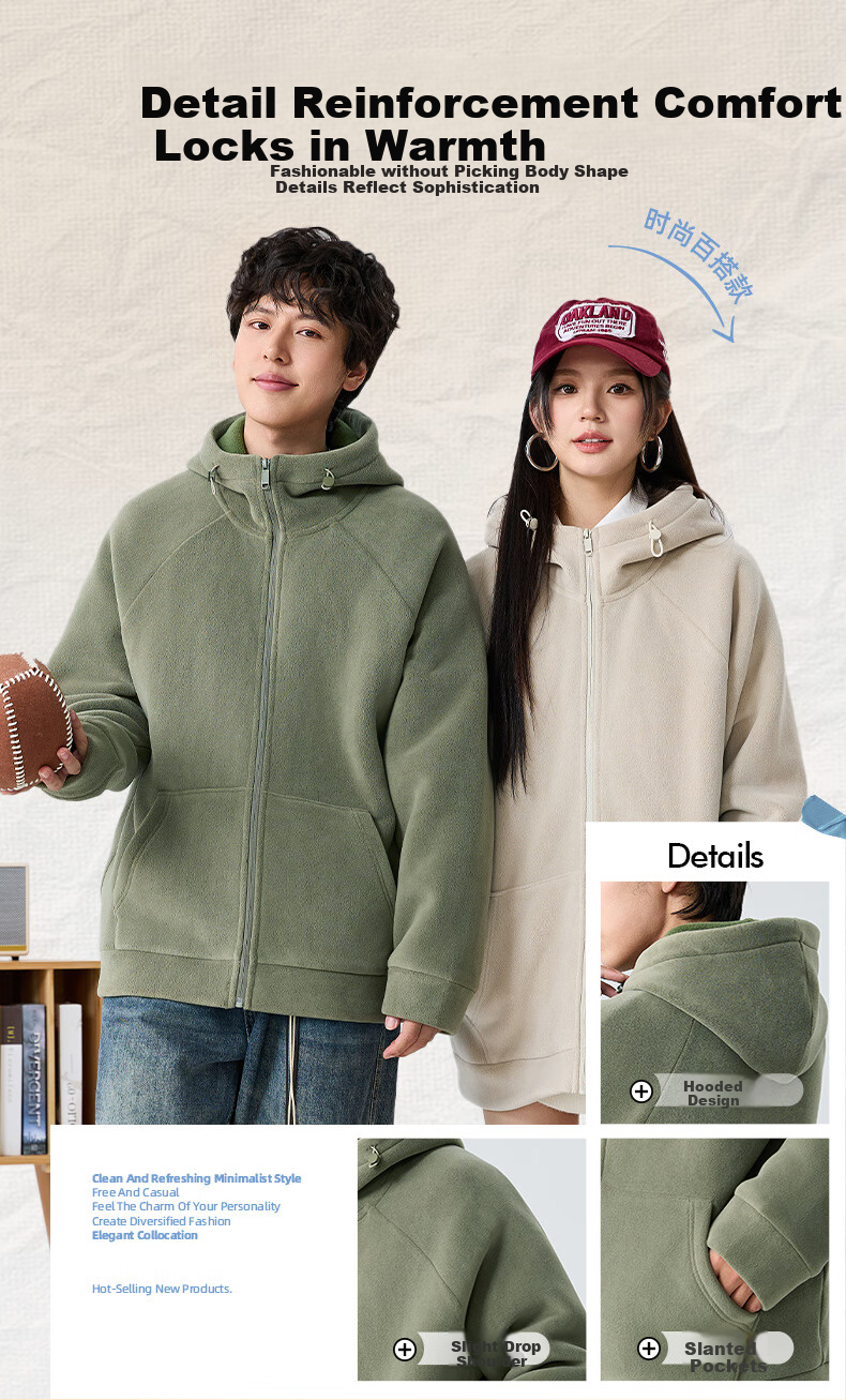 Jeanswest Fleece-Lined Jacket for Men, Winter Thickened Fleece High-End Double-Sided Fleece Hooded Coat, Youth Student Outerwear 4