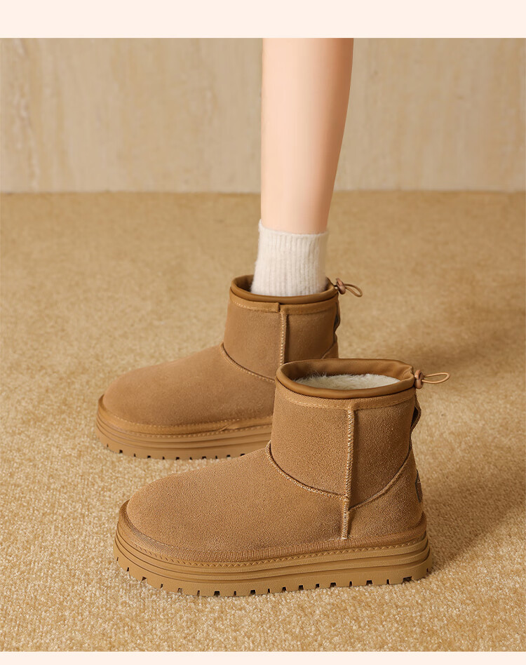 ZHR Women's Winter Snow Boots Long Plush Cold-Resistant Northeast Boots Thick Sole Suede Leather Ankle Boots JQ31 Camel Size 37 3