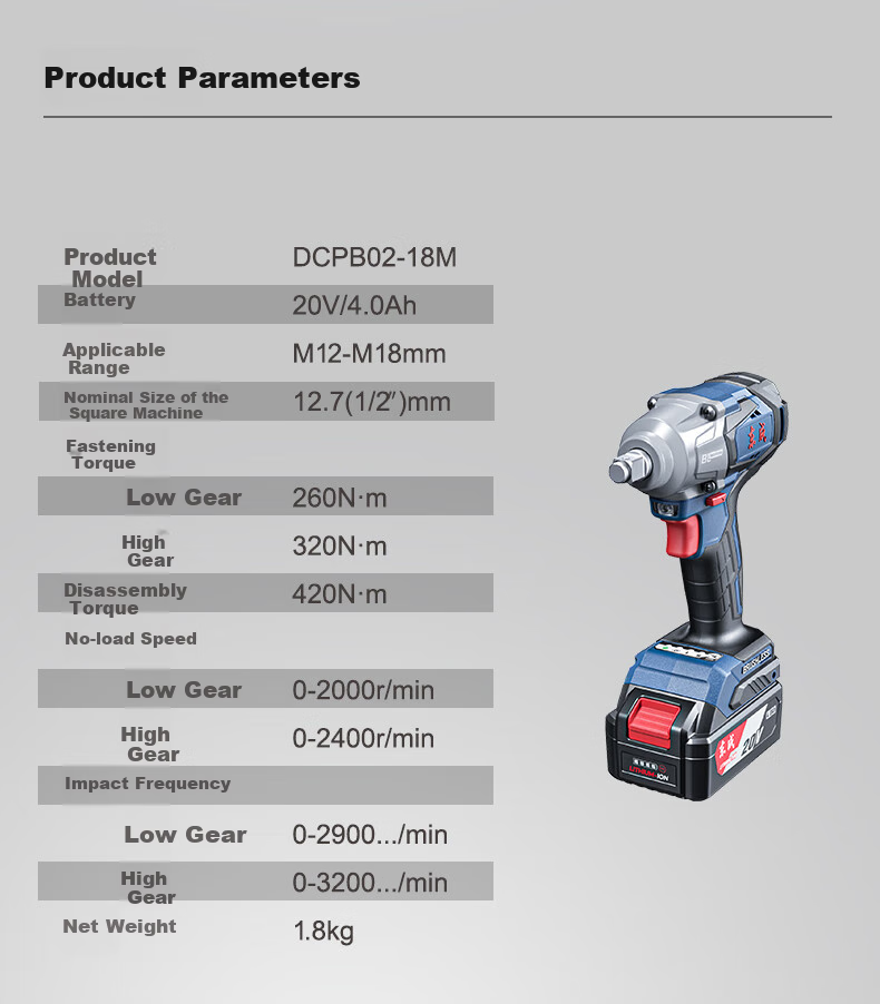 Dongcheng 20V Lithium-Ion Impact Wrench, Brushless Electric Wrench, DCPB02-18ME 11