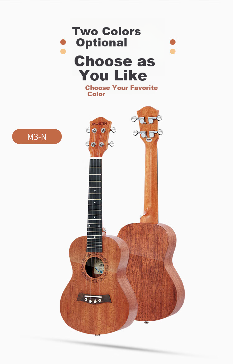 MOSEN M3-N Ukulele Solid Wood Top Small Guitar, 23 Inches, Natural Color 14