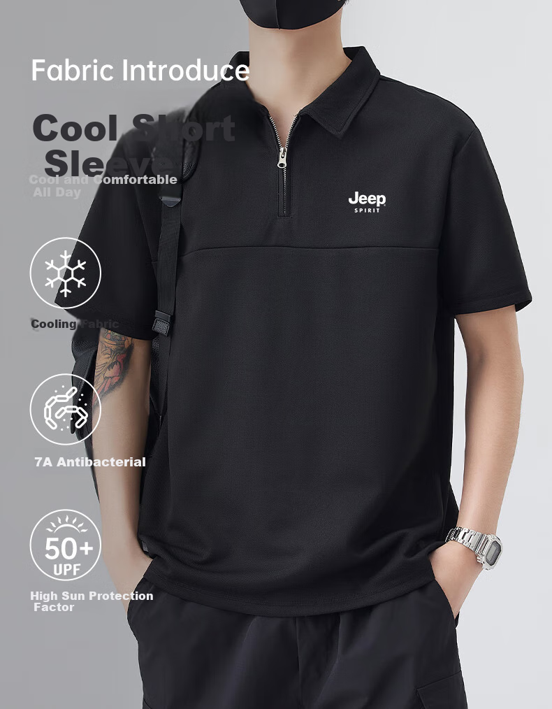 JEEP SPIRIT Men's Sports T-Shirt, Summer Ice-Cool Short-Sleeve POLO Shirt, Loose Casual Quick-Dry Men's Top, White, L 1