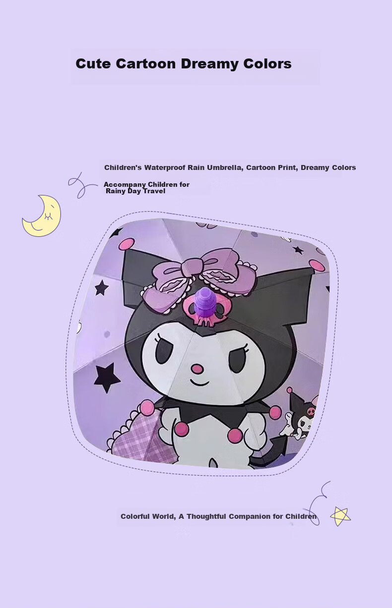 Baoshi Children's Umbrella, Girls' Sunshade Umbrella, Long Handle Cartoon Elementary School Student Straight Handle, Dual-Use for Rain And Shine, Black Rubber Umbrella, Purple Waterproof Umbrella Cover 2