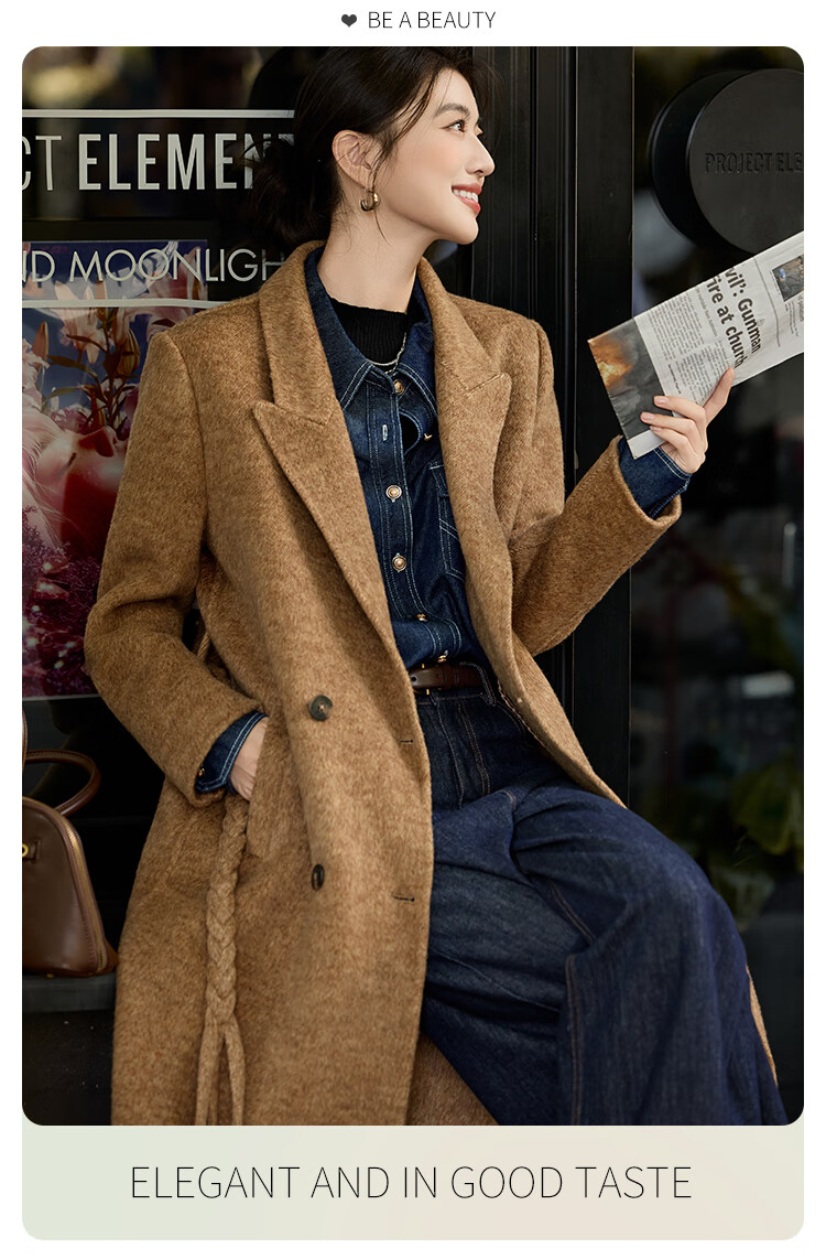 Bailuyu Wool Double-Faced Coat with Suit Collar, Straight Slim Fit, Winter 2025 New, Dark Gray, Women's M 9