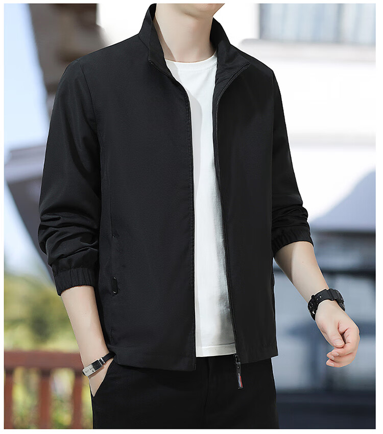 GLM Men's Spring Autumn Loose Jacket Stand Collar Windbreaker Casual Versatile Top Black 3XL 2