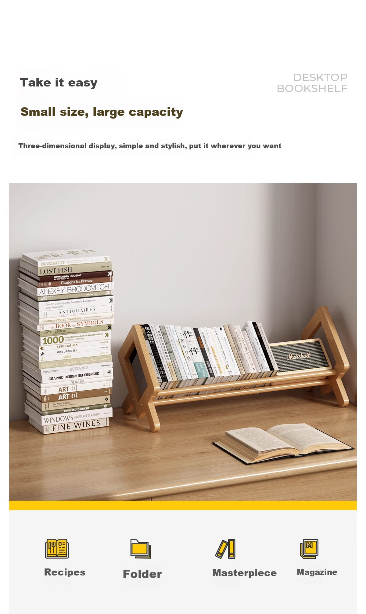 XIAOJIANGCAI Desktop Bookshelf Storage Rack, Office Desk Simple Storage Shelf, Desk Organizer File Holder, Walnut Color, 40cm Long 5