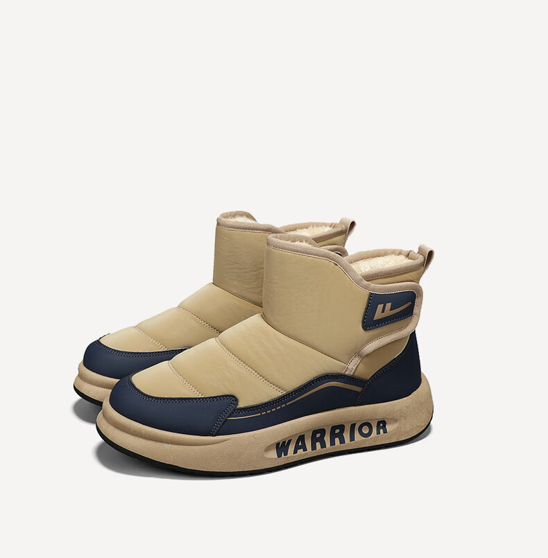 Warrior Men's Snow Boots 2025 Autumn Winter New Fleece-Lined Northeast Cold-Resistant Warm Outdoor Cotton Shoes Black 43 15