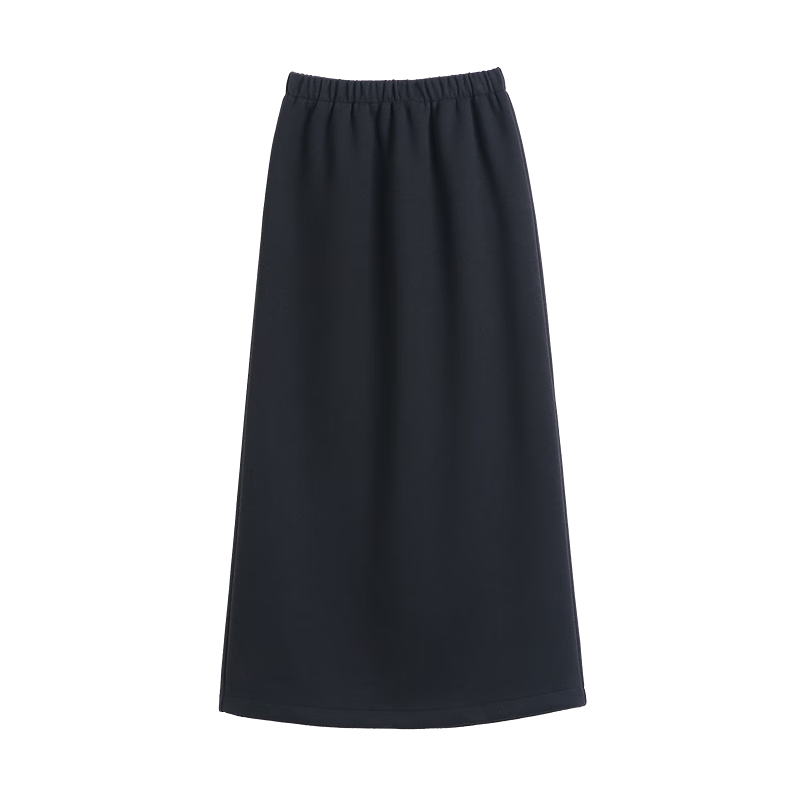 Dme [Mulberry Silk and Wool Blend] Autumn Commuter Elastic Waist Back Center Slit Straight Mid-Length Women's Skirt
