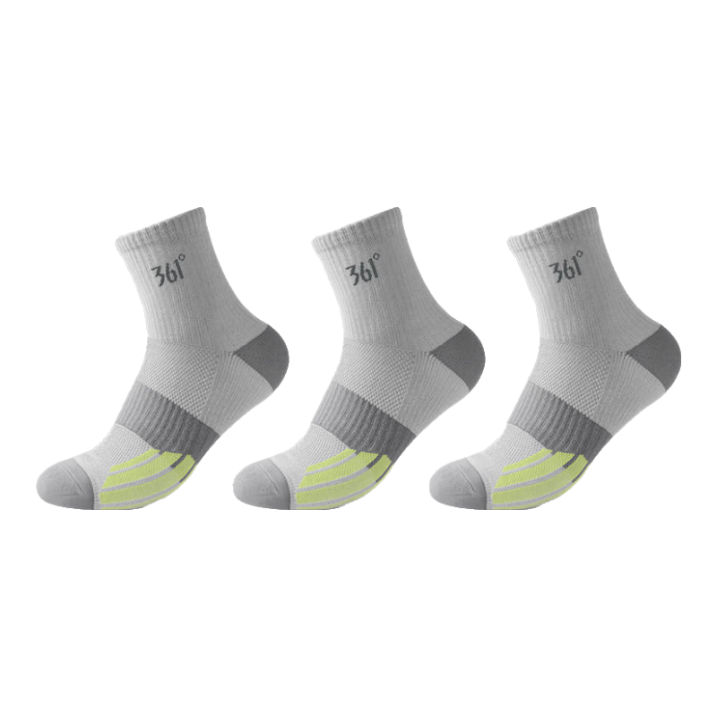 361° Men's Spring Summer Sweat-Absorbing Odor-Resistant Mid-Calf Running Outdoor Sports Socks Gray [3 Pairs, One Size]