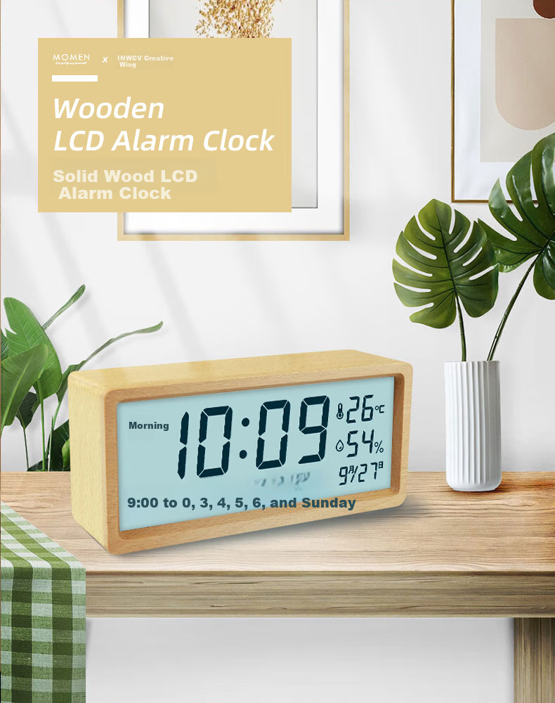 Momen Alarm Clock, Student Creative Simple Luminous Clock, Minimalist Timepiece, Bedside Multifunctional Lazy Clock, Peach Wood Color, TM03 Gift 6