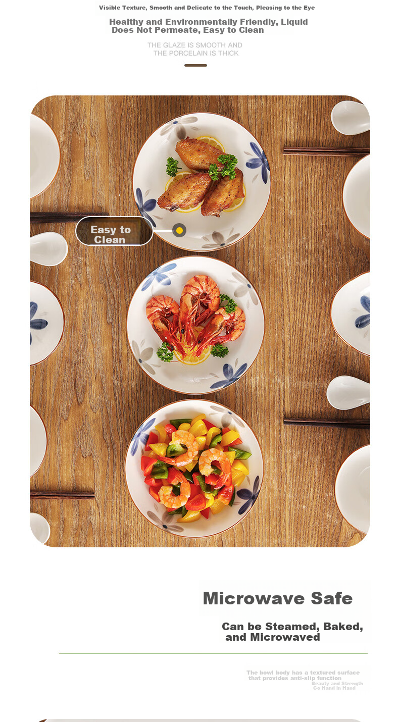 Hechuanwu Ceramic Plates, Household Underglaze Japanese-Style Plates, 8-Inch Soup And Serving Plates, Set of 4, Antique Color And Fragrance 5