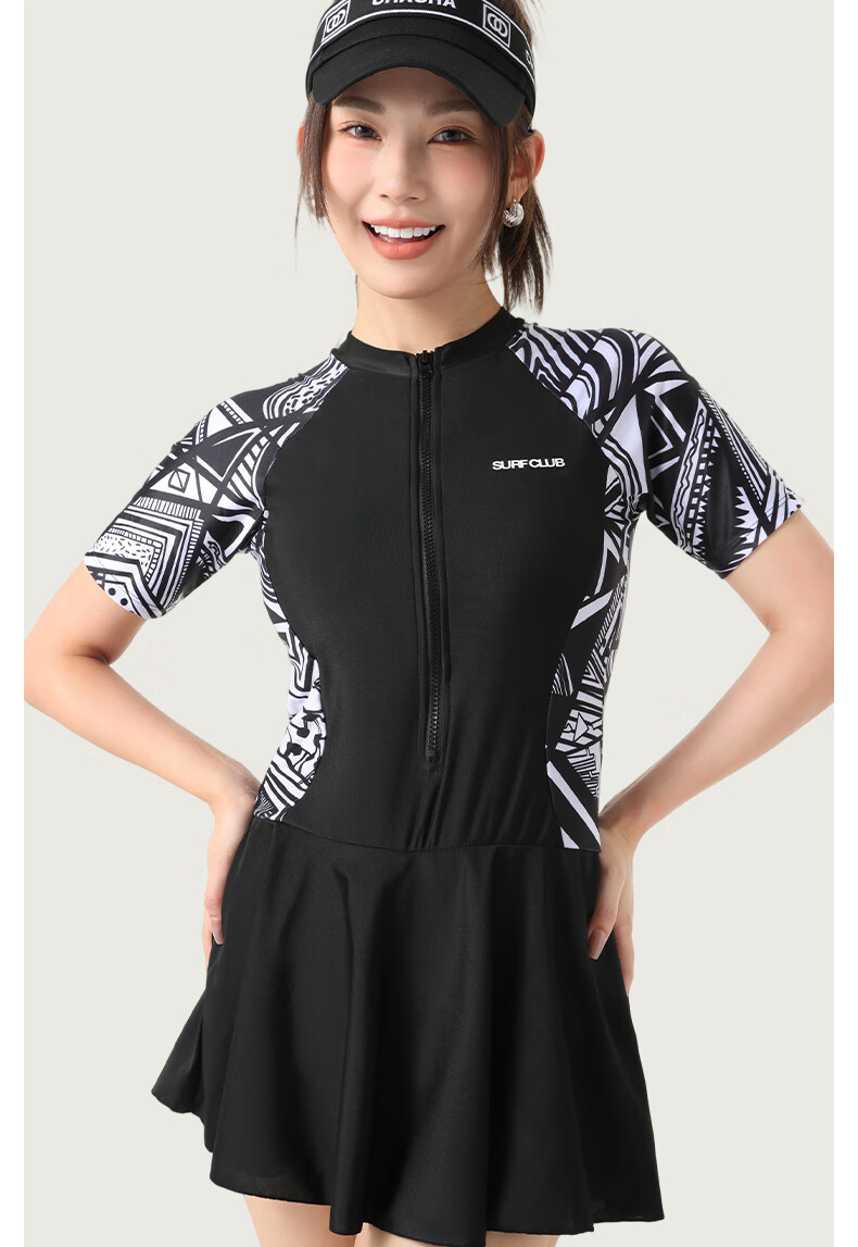 LangSha Women's One-Piece Skirted Conservative Quick-Dry Professional Swimsuit Plus Size Tummy Control Slimming Hot Spring Sports Swimwear 18