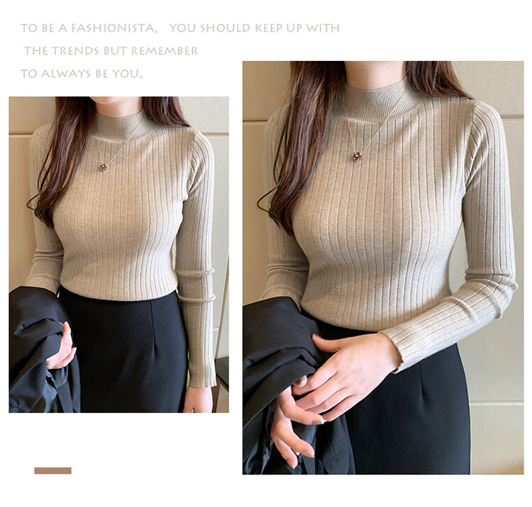 GRACEWELL Women's Knit Sweater Autumn Winter Elegant Half Turtleneck 2025 New Slim Fit Basic T-Shirt Top 4