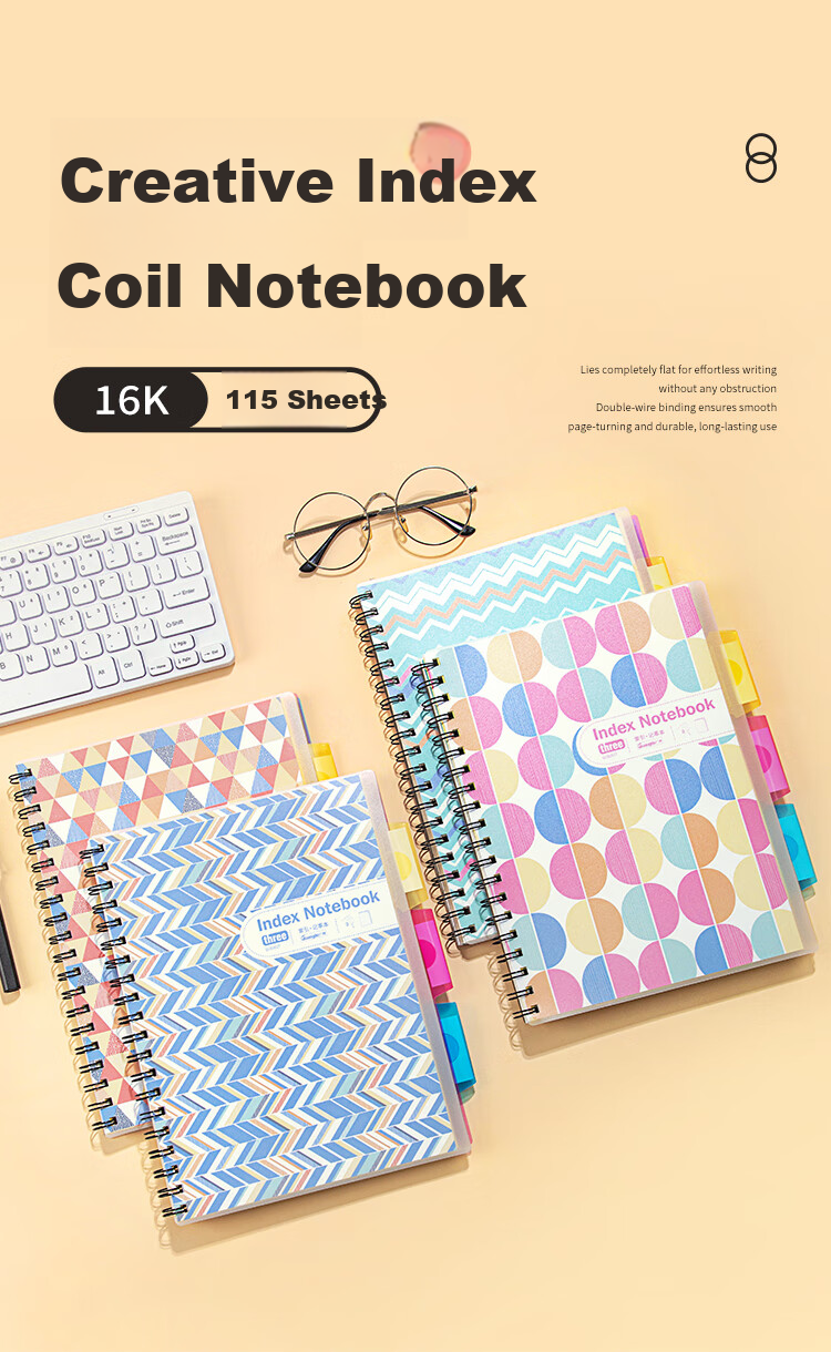GuangBo Spiral Notebook, Four Colors Mixed English Vocabulary Book, A7 Size, Portable, Divided into Sections for Quick Note-Taking, Student Journal, FB64105-DS4 1