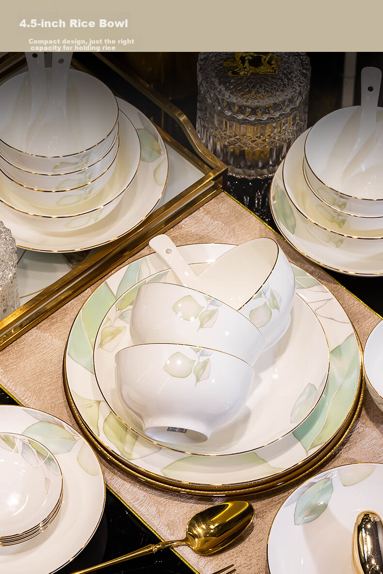 Haoya Jingdezhen Ceramic Tableware Set, Bowl And Plate Set for Home Use, 24-Piece Spring-Themed Dinnerware Set 8