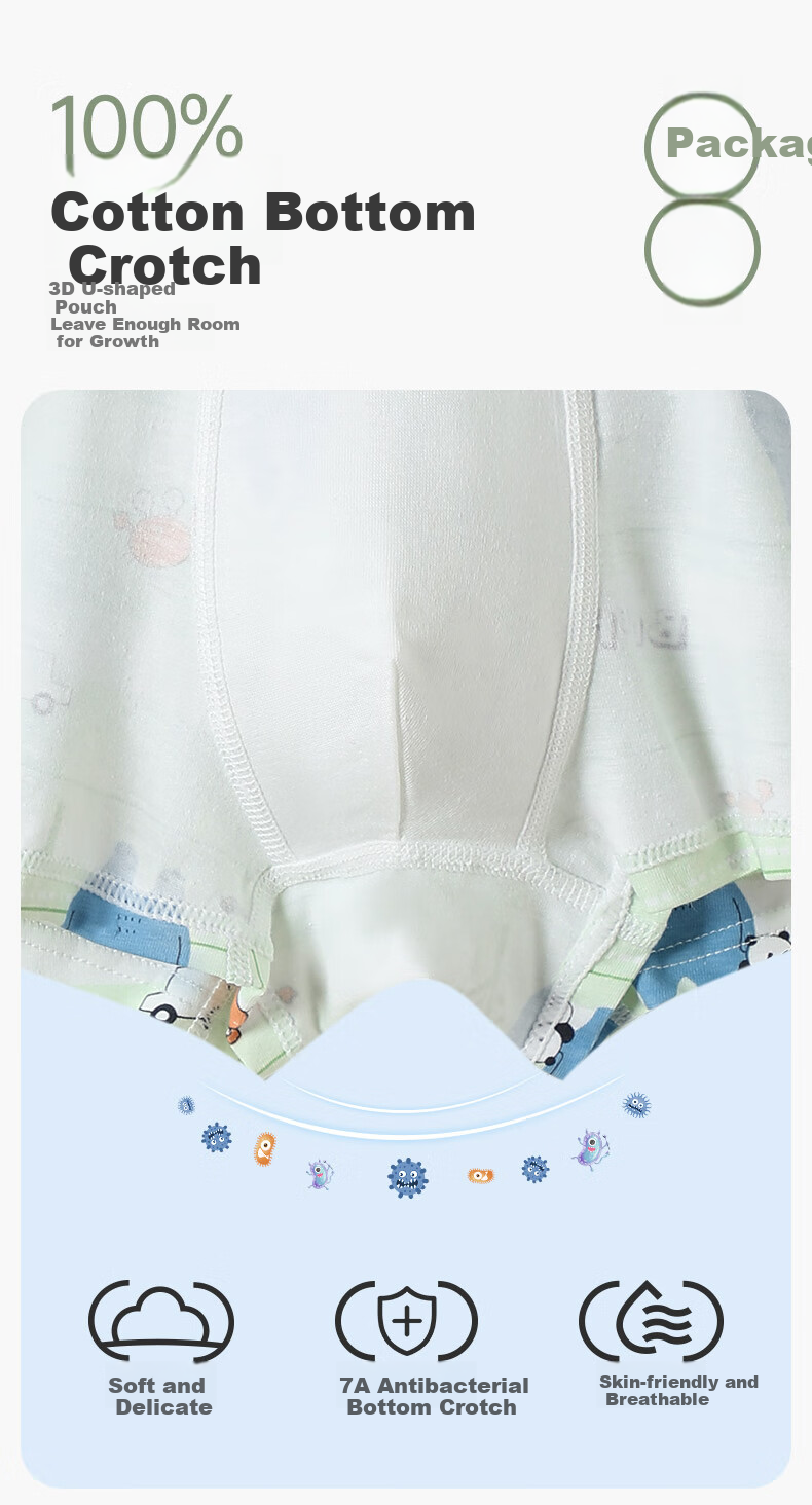 FENTENGCARE Children's Underwear [Class A Cotton, 7A Antibacterial] 6-Pack Boys' New Cartoon Pure Cotton Crotch Boxer Briefs for Boys 3