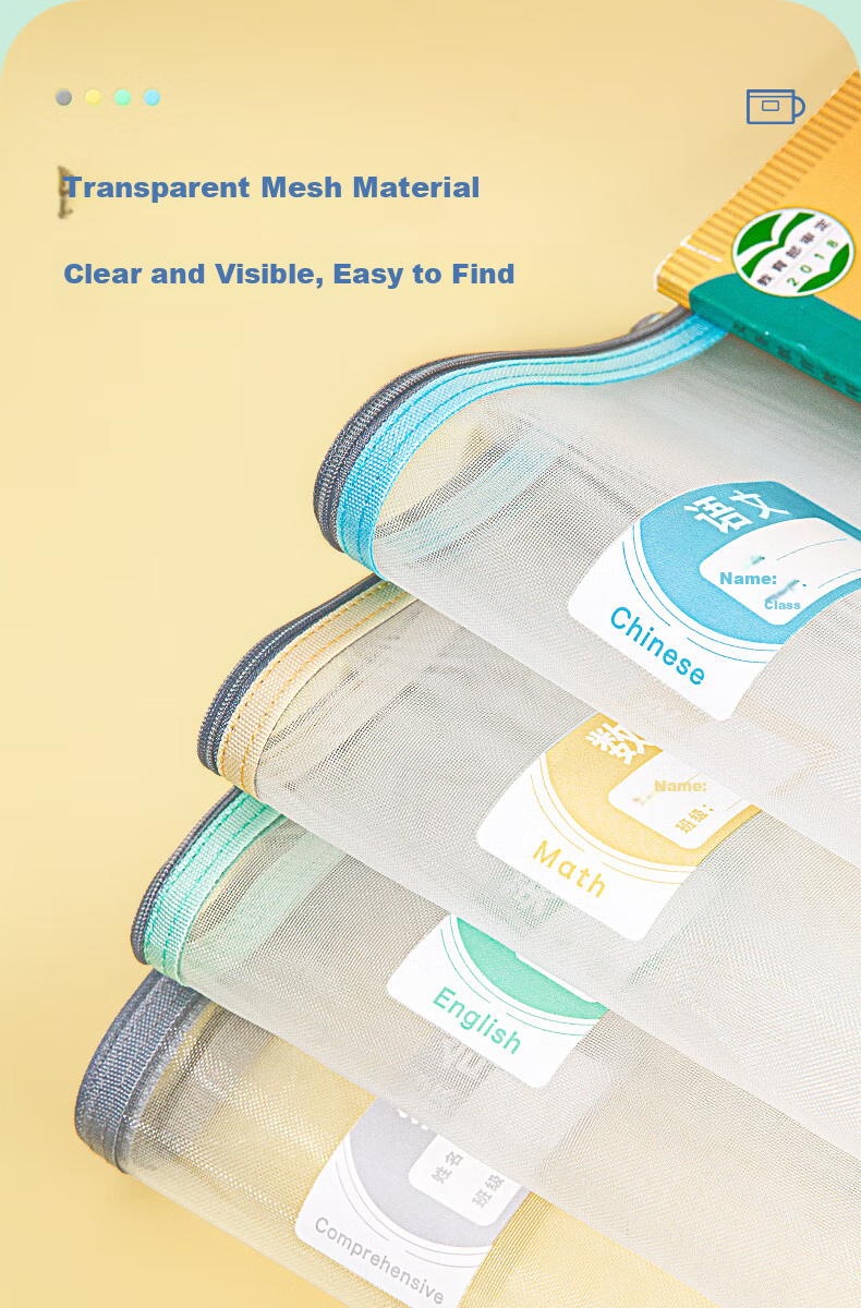 Jindeli 4 A4 Transparent File Folders for Primary And Middle School Students, Subject Classification Pouches with Zipper, Book And Homework Storage Bags, Handheld Pouches for Stationery And Tutoring Supplies FB8779-4 9