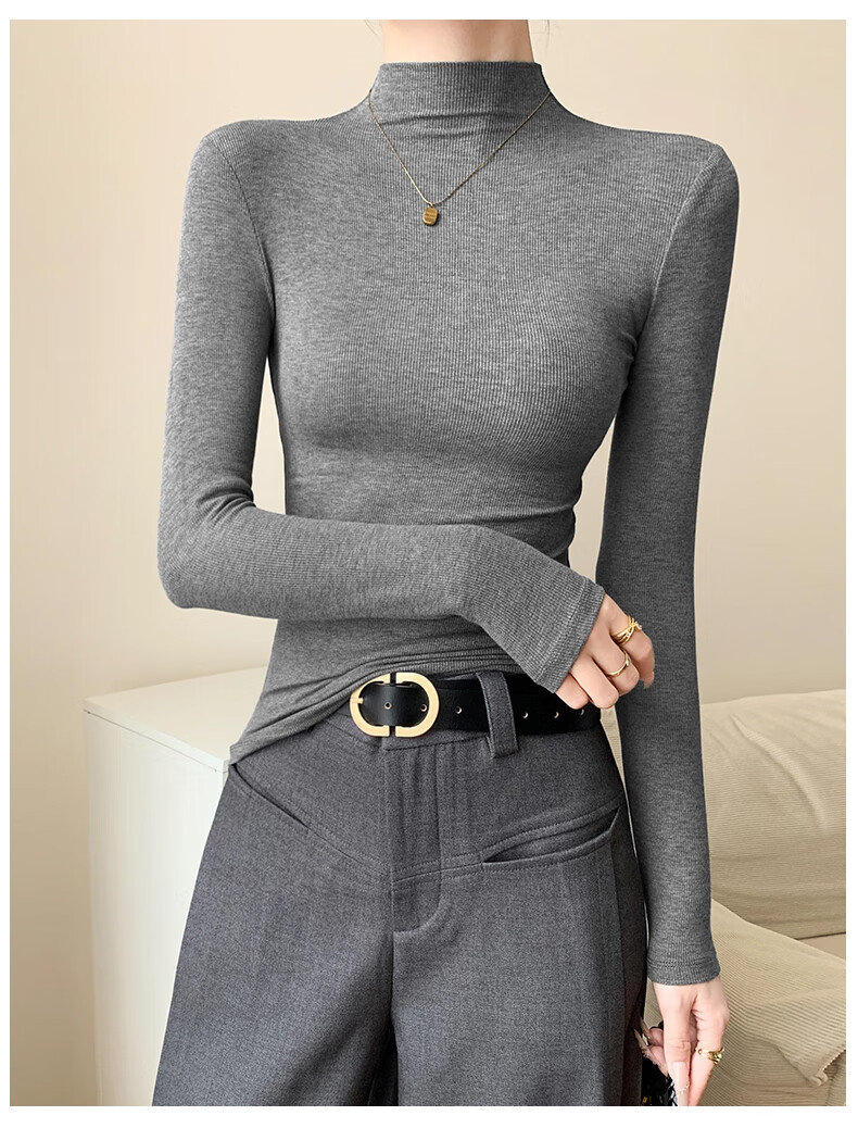 NOME Women's Half Turtleneck Fitted Base Shirt 2025 New Autumn Winter Slim Fit Black L 4