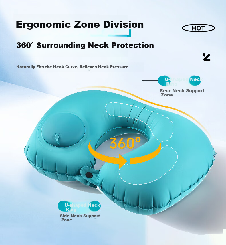 Jingmao Inflatable U-Shaped Pillow, Lumbar Support Cushion, Convenient Travel Airplane Pillow, Neck Protector, Long-Sitting Aid, Back Support Pad for Waist 11