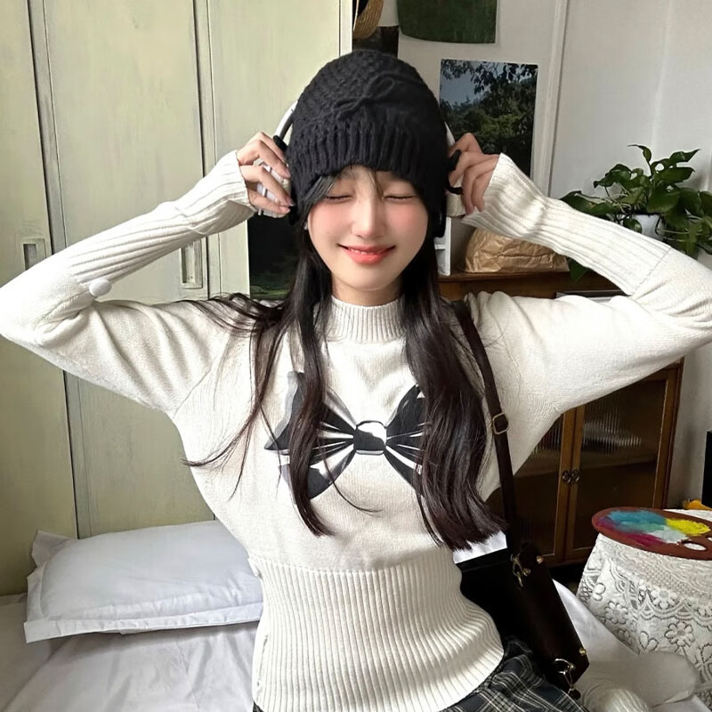 XUEXIMAN Ins Style Cute Bowknot Bucket Hat Women Versatile Sweet Knit Wool Hat Korean Autumn Winter New Hat