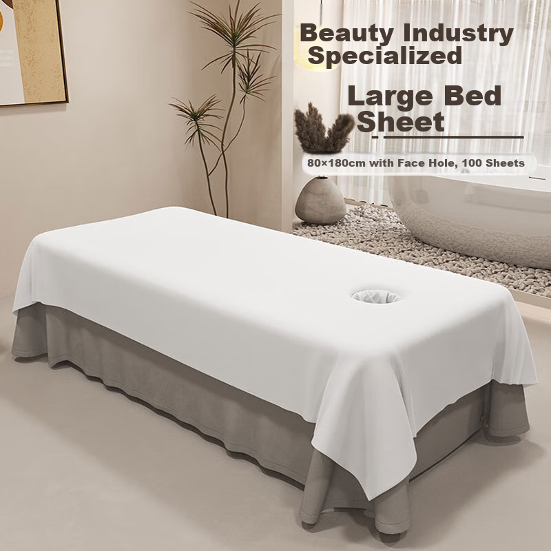JAJALIN Disposable Bed Sheet for Beauty Salon, 80*180cm White Single Bed Mat for Massage And Foot Bath, Non-Woven Fabric with Holes, 100 Pieces