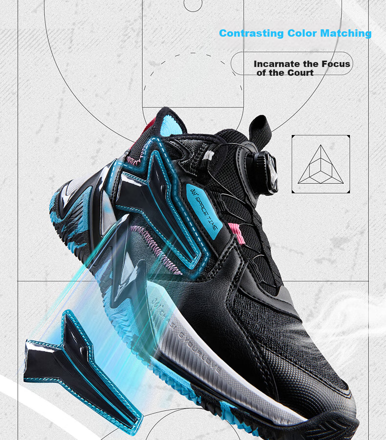 361° Kids' Sports Shoes 2025 Autumn Teenagers' Hard Court Wear-resistant Rapid Elastic Anti-twist Basketball Shoes Black Size 37 10