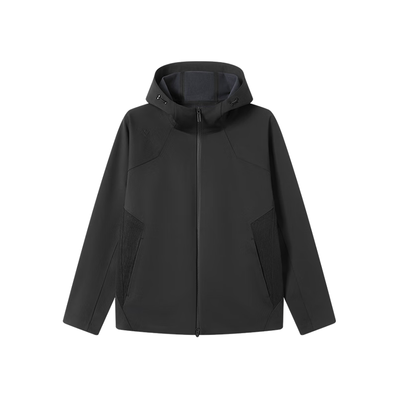 JD Original Windbreaker Jacket for Men, Fleece-Lined Windproof Water-Resistant Outdoor Running Hiking Soft Shell Coat, Black 2XL