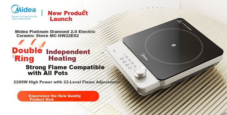 Midea Electromagnetic Cooker, Ceramic Cooktop, Battery Stove, 2200W High Power, Intense Heat, Tea Brewing, Water Boiling, Stir-Frying, Hot Pot, Electric Stove, Tea Maker, Dual Ring Temperature Control, Suitable for All Cookware, HW22E02 1