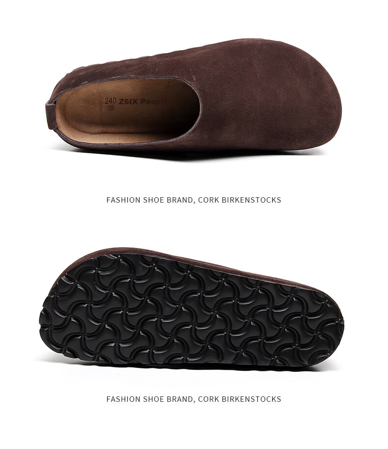Hengyuanxiang Genuine Leather Birkenstock Sandals for Women, Outdoor Wear, Soft Wood Birkenstock, Retro Closed-Toe, Thick-Soled Height-Increasing Mules for Outdoor Wear, Coffee Color, Size 37 11