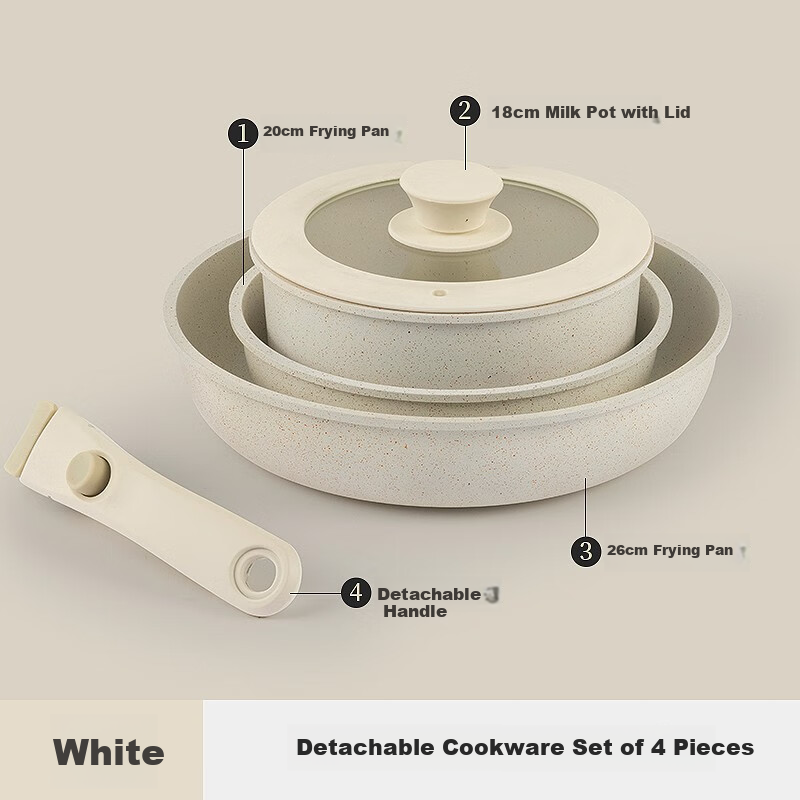 CaROTE Ceramic Detachable Handle Non-Stick Pan Set, Three Pieces for Frying, Stir-Frying, Soup Making, Milk Cooking, Detachable Handle, Compatible with Induction Cooker 14