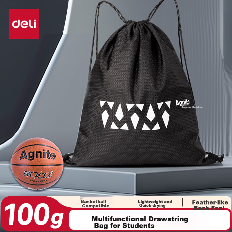 Agnite Drawstring Bag for Men And Women, Sports Training Fitness Backpack, Volleyball Football Storage Bag, Black